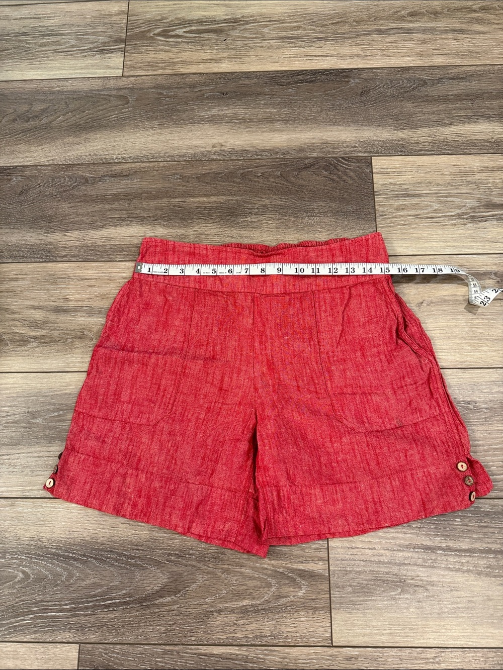 Soft Surroundings Red Linen-Style Bermuda Shorts with Button Tabs